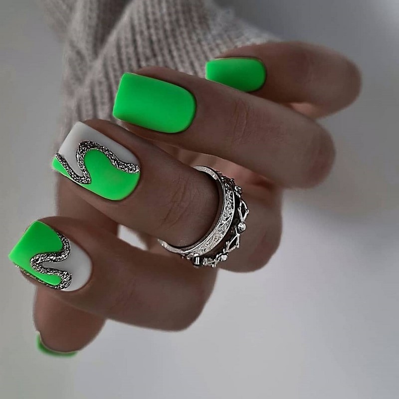 Ногти Квадратные Дизайн Зеленый